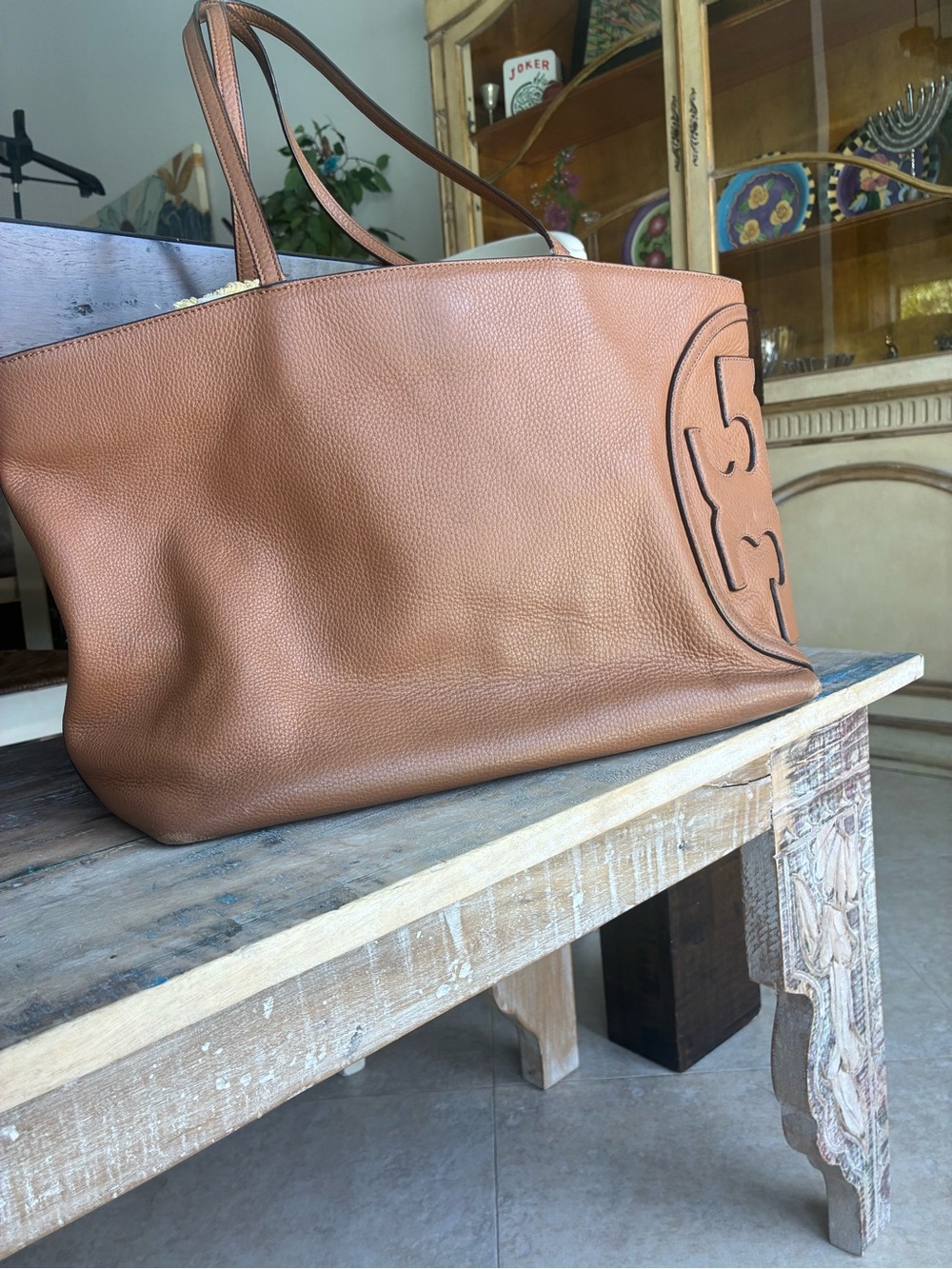 TORY BURCH Large Cognac Brown Leather Tote Bag - Picture 2 of 10